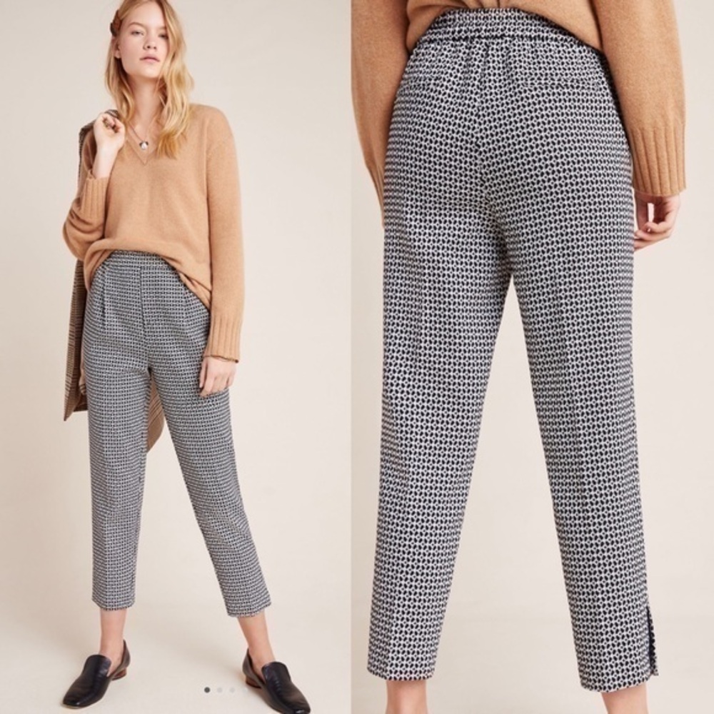 Anthropologie Black and White Geometric Cropped Pants